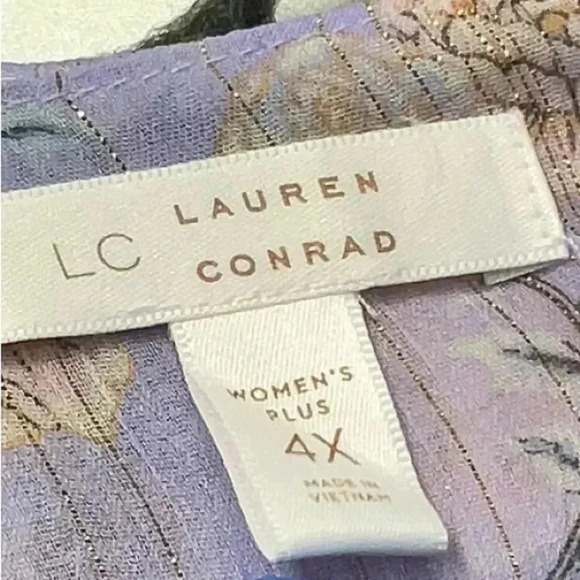 LC Lauren Conrad Flutter Sleeve Faux-Wrap Midi Dress Purple Floral Plus Size 4X - Picture 7 of 10